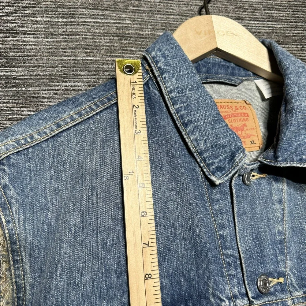 Levis Denim Vest Mens XL Blue Solid Sleeveless Trucker Denim Raw Cut Sleeves